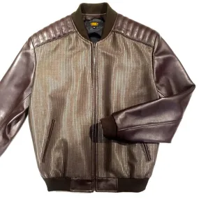 G-Gator Chocolate Lambskin/Fabric Varsity Jacket