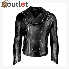 Mens Funky Motorcycle Studded Punk Retro Rider Leather Jacket