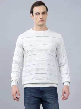 Men's Ivory  Striped Full Sleeve Sweater