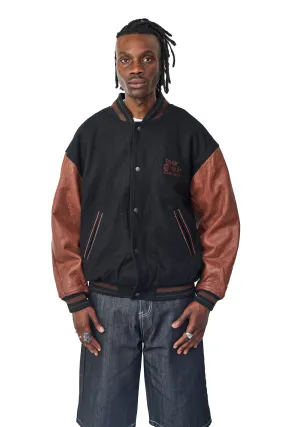 Taylor Made Wool Black and Brown Varsity Bomber Jacket