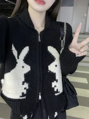 Vintage Style Bunny Rabbit Zip-Up Cardigan